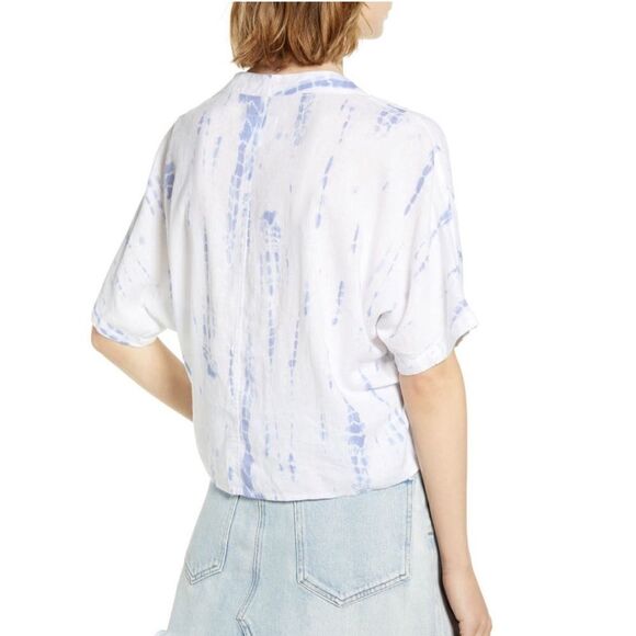 RAILS Thea Tie Waist Linen Blouse Top, Tie-dyed, Blue/White, Large, (12), NWT‎ - Picture 5 of 16